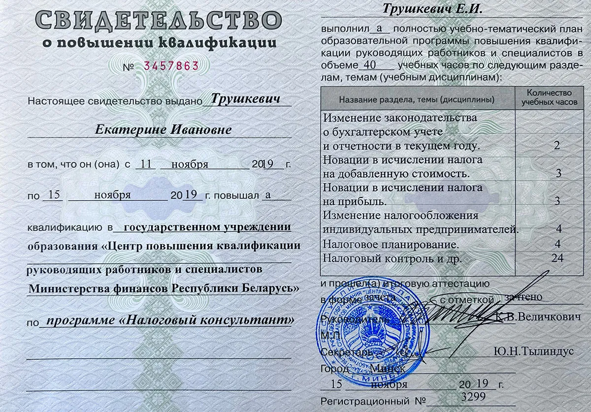 Свидетельство налогового консультанта